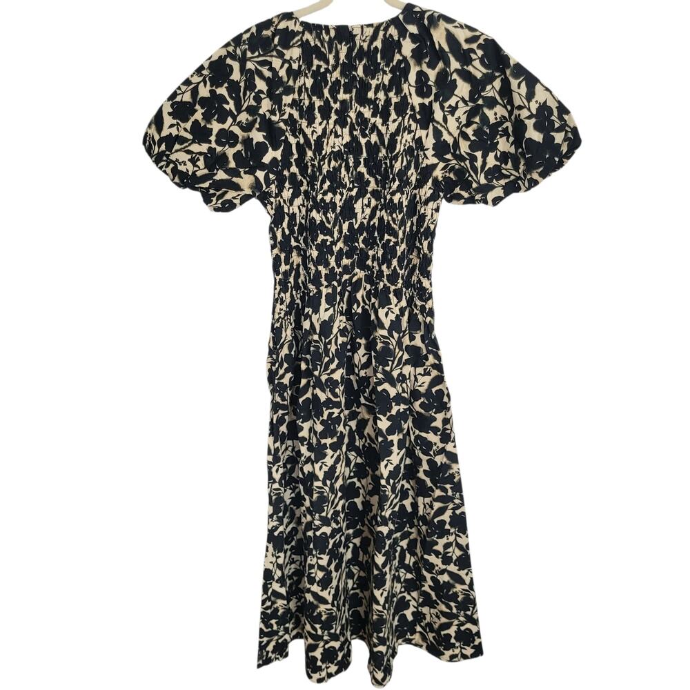 J Crew Meadow Dress Cotton Poplin Floral Black Tan Smock Puff Sleeve XL Tall - Picture 2 of 12